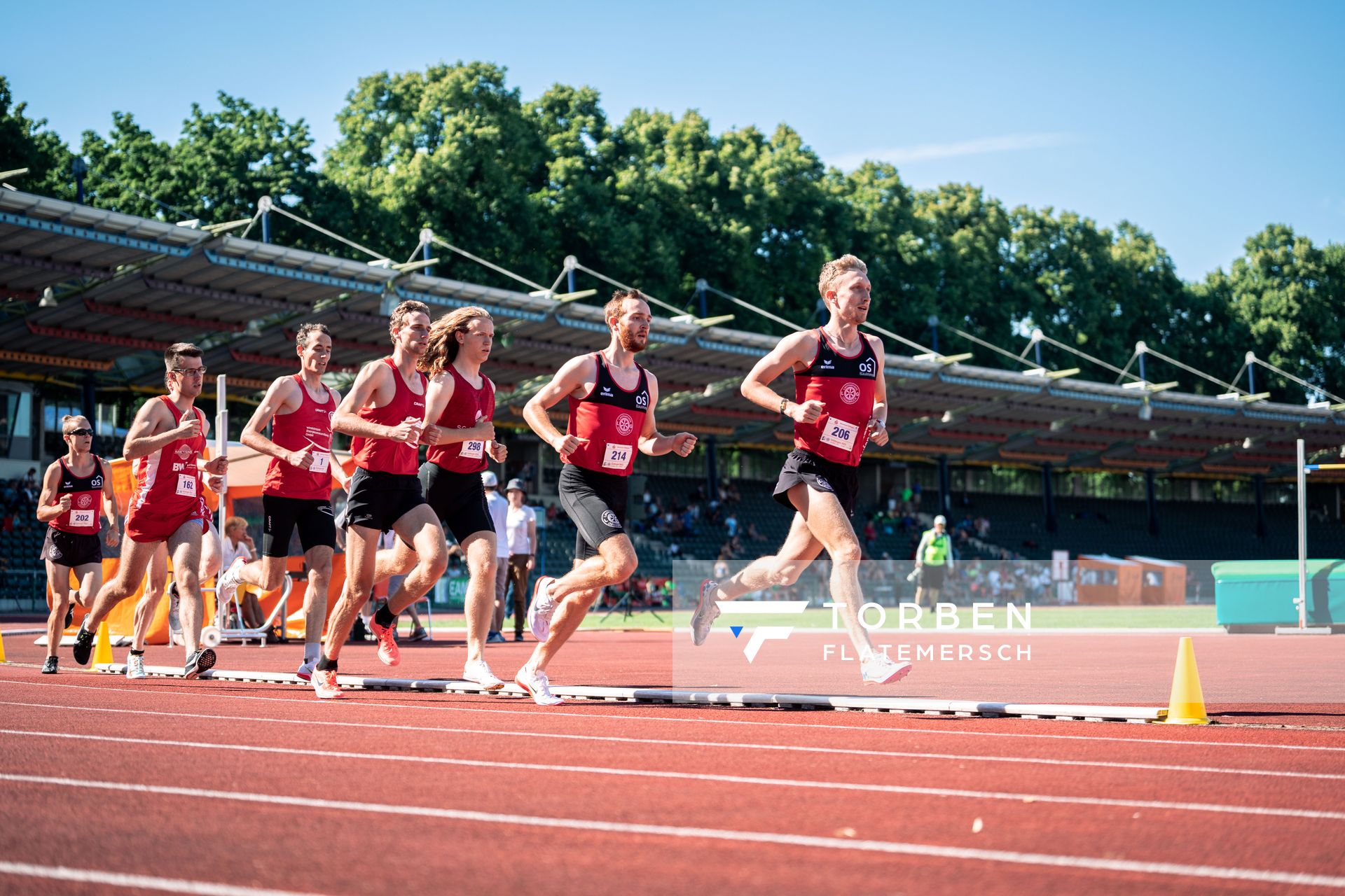 Felix Nadeborn (LG Osnabrueck), Robin Zernick (LG Osnabrueck), Paul Langkopf (SC Melle 03), Felix Wendler (ATS Buntentor Bremen) am 02.07.2022 waehrend den NLV+BLV Leichtathletik-Landesmeisterschaften im Jahnstadion in Goettingen (Tag 1)